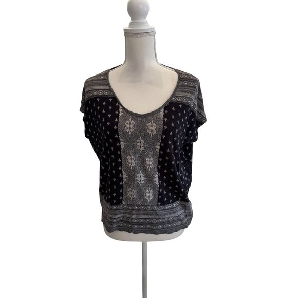 LUCKY BRAND Black White Cap Sleeve Top Size Large - Picture 7 of 7